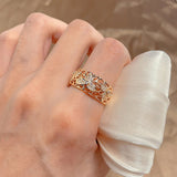 14K Rolled Gold New Luxury Hollow Flower Inlay AAA Zircon Diamonds Vintage Rings