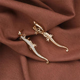 New Luxurious 14K Rolled Rose Gold Lizard Drop Personality Earrings Gothic Inlaid AAA CZ Crystals - Cute Jewellery