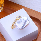 Freshwater Big Baroque Pearl Wrap Pear Cut AAA Zircon Diamond Gold Colour Ring