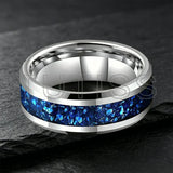 Blue Glass Stone Inlay Beveled Edge Polished 6/8mm Tungsten Carbide Rings