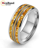Gold/Blue Crystal Stones Guitar String Inlaid 8MM Men and Women Tungsten Rings