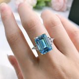 Super 18K WGP Emerald Cut High Quality AAAAA High Carbon Aquamarine Gemstone Rings For Women -- Fine Jewellery - The Jewellery Supermarket