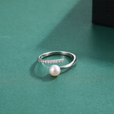 Elegant Natural Pearl AAA Zircon Diamonds Inlaid Minimalist Open 925 Ring