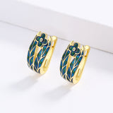 Cyan Irregular Flower Design Elegant Handmade Enamel Stud Fashion Earrings