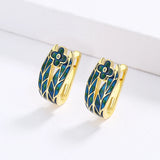 Cyan Irregular Flower Design Elegant Handmade Enamel Stud Fashion Earrings