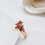 Charming Vintage Style Red Leaf 14K Filled Rose Gold  AAA Zircon Crystal Rings - Elegant Exquisite Jewellery