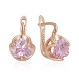 14 Karat Rolled Gold Shiny Light Green Pink Red AAA Zircon Crystal Luxury Earrings