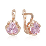 New Arrival Rolled 14K Rose Gold Geometric AAA Pink Zircon Crystal Small Earrings - Shiny Party Jewellery