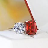 New Luxurious High Carbon Red Corundum Double Stone Ring Set Women's Party Engagement Fine Jewellery - The Jewellery Supermarket