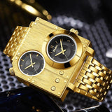 Golden Top Brand Luxury Men's Watches - Stainless Steel Quartz Clock Two Time Zone Unique Wristwatches - The Jewellery Supermarket