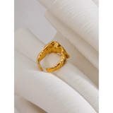 18K Gold Plated Stainless Steel Creative Metal Wide Texture Temperament Ring