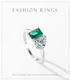Dazzling Green Rectangle AAAA Lab Created Diamond Water Drop Shape Silver Rings