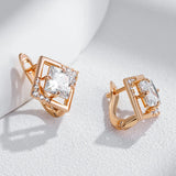 14 Karat Gold Filled Luxury Shiny Square AAA Zircon Princess Cut Diamond Earrings