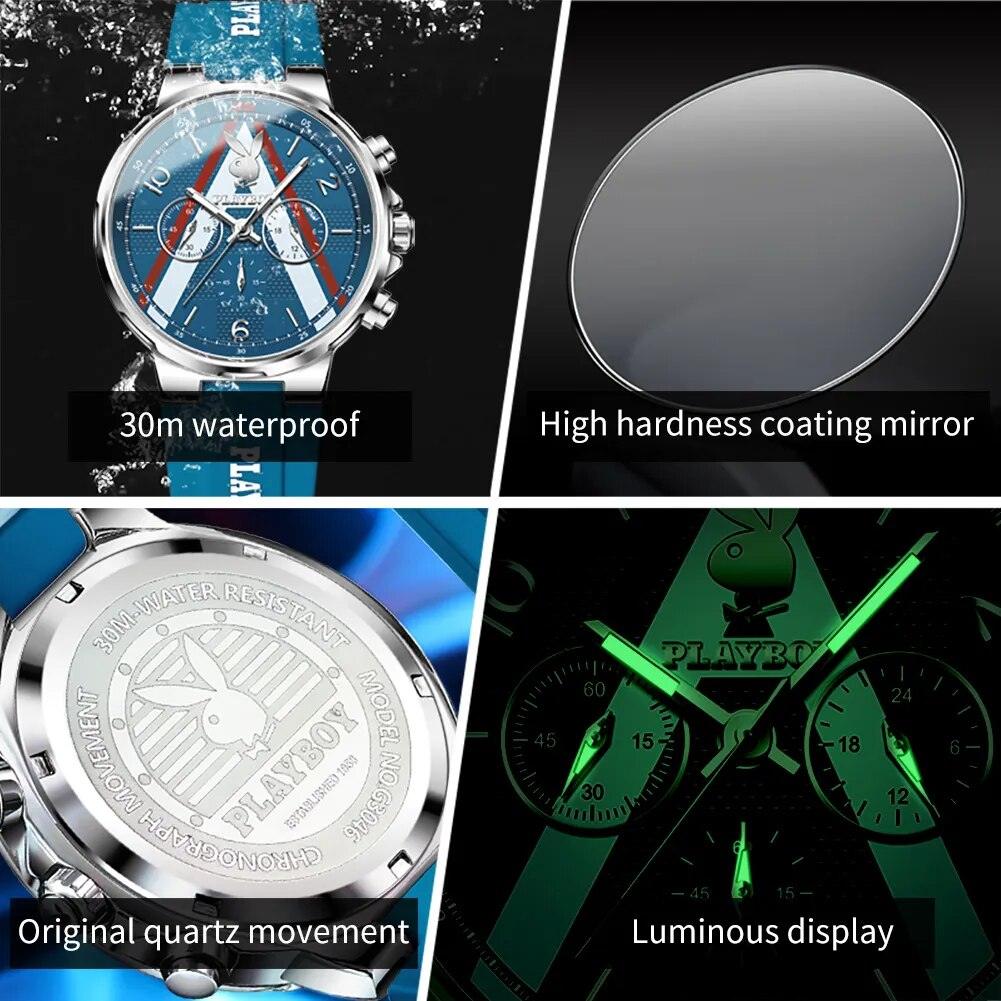Famous Brand Sport Chronograph Quartz Watch Fashion Blue Silicone Strap Waterproof Multifunctional Design Wristwatch - The Jewellery Supermarket