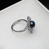 Superb Snowflake Design AAA Zircon Diamonds Silver Multicolour Pearl Rings