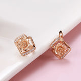 14K Gold Filled Elegant Geometric Rectangle AAA Zircon Diamonds Hollow Flower Earrings