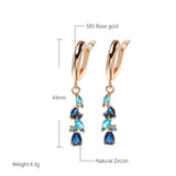 New Fashion 14K Rolled Rose Gold Luxury Blue AAA Zircon Crystals Leaf Long Dangle Earrings - Fine  Jewellery