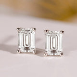 Emerald Cut 18KWGP 1Carat D Colour Radian Moissanite Diamonds Stud Earrings - Silver Fine Jewellery for Women and Men - The Jewellery Supermarket