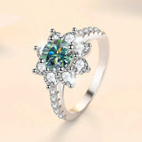 Sunflower Design VVS1 1/2CT Coloured Moissanite Diamonds Engagement Wedding Rings Silver GRA Certified Jewellery