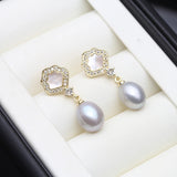 Scalloped Real Multicolour Pearls AAA Zircon Diamonds Cute Silver Dangle Earrings