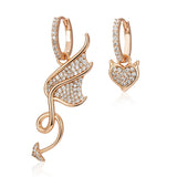 14K Filled Gold AAA Zircon Diamonds Asymmetrical angel/devil wing and heart Earrings
