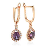 New Fashion Luxury 14K Filled Rose Gold AAA Zircon Diamonds Purple Dangle Pendant Women Quality Earrings