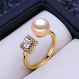 Elegant Design Real Pearl with princess-cut AAA cubic zirconia Gold Plated Ring