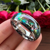 Domed Polished Cool Abalone Shell 8MM Men Women Tungsten Wedding Engagement Rings