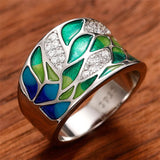 Charming Bohemia Style Green Leaf Enamel Rings for Women