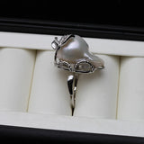 Real Freshwater Natural Baroque Large Pearl AAA Zircon Diamonds Silver Ring