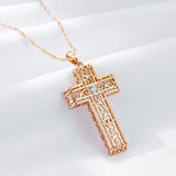 Luxury 14K Filled Rose Gold With AAA Zircon Diamonds Glossy Hollow Cross Pendant Necklace - Fashion Jewellery