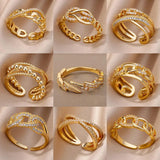 Trend AAA Zirconia Crystals Stainless Steel Gold Colour Lightning Rings For Women - Fashion Aesthetic Jewellery