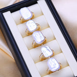 Irregular Big Baroque Natural Pearl Gold AAA Zircon Diamonds Silver Colour Rings