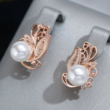 Vintage Ethnic Bride Wedding Party Elegant Pearl Rolled 14K Rose Gold Jewellery Drop Earrings For Women