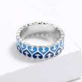 Creative Handmade Enamel New Blue Drip Glue Love Silver Ring for Women