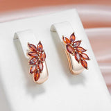 Charming AAA Zircon Red Leaf-Shaped Rolled Rose Gold of 14-Karat Purity Earrings For Women - Quality Jewellery