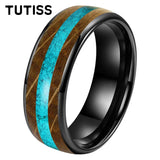 Amazing Whiskey Barrel Oak Wood Crushed Turquoise Inlay Tungsten Carbide Rings