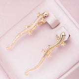 New Luxurious 14K Rolled Rose Gold Lizard Drop Personality Earrings Gothic Inlaid AAA CZ Crystals - Cute Jewellery