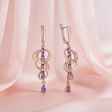 14 Karat Rolled Gold Shiny Purple AAA Zircon Crystals Drop Amazing Earrings For Women