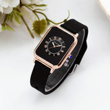 New Women's Square Watch - Fashion Silicone Strap Simulated Smart Dial 35mm Black Rose Gold Quartz Movement Watch
