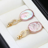 Moon Shape Baroque White Pink Pearls AAA Zircon Diamonds Silver Earrings