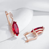 14 Karat Gold Filled Rhombus Red Crystal AAA Zircon Diamonds Long Drop Vintage Earrings
