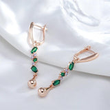 New Luxury 14K Filled Rose Gold Green AAA Zircon Crystal Leaf Long Dangle Earringss - Daily Fine Jewellery