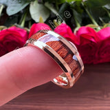 Rosewood Koa Wood Inlay Beveled Polished Finish 8mm Men Women Tungsten Wedding Rings