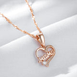 Cute MaMa 14K Rolled Rose Gold AAA Zircon Diamonds Heart Necklace - High Quality Daily Fine Jewellery