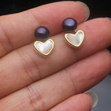 Mother of Pearl Heart Design Multicolour Freshwater Pearl Silver Stud Earrings