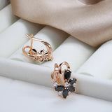 14 Karat Filled Gold Luxury Geometric Flower Black AAA Zircon Crsytal Dangle Earrings