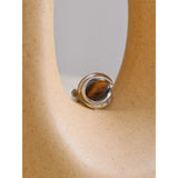 18K Gold Plated Popular Stainless Steel Natural Tiger Stone Geometric Charm Ring