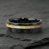 6/8mm Hammered Offset Groove Inlaid Moonstone Gold Foil Tungsten Carbide Rings