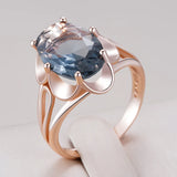 14 Karat Gold Filled AAA Zircon Grey Big Oval Crystal High Quality Fine Jewelry Rings